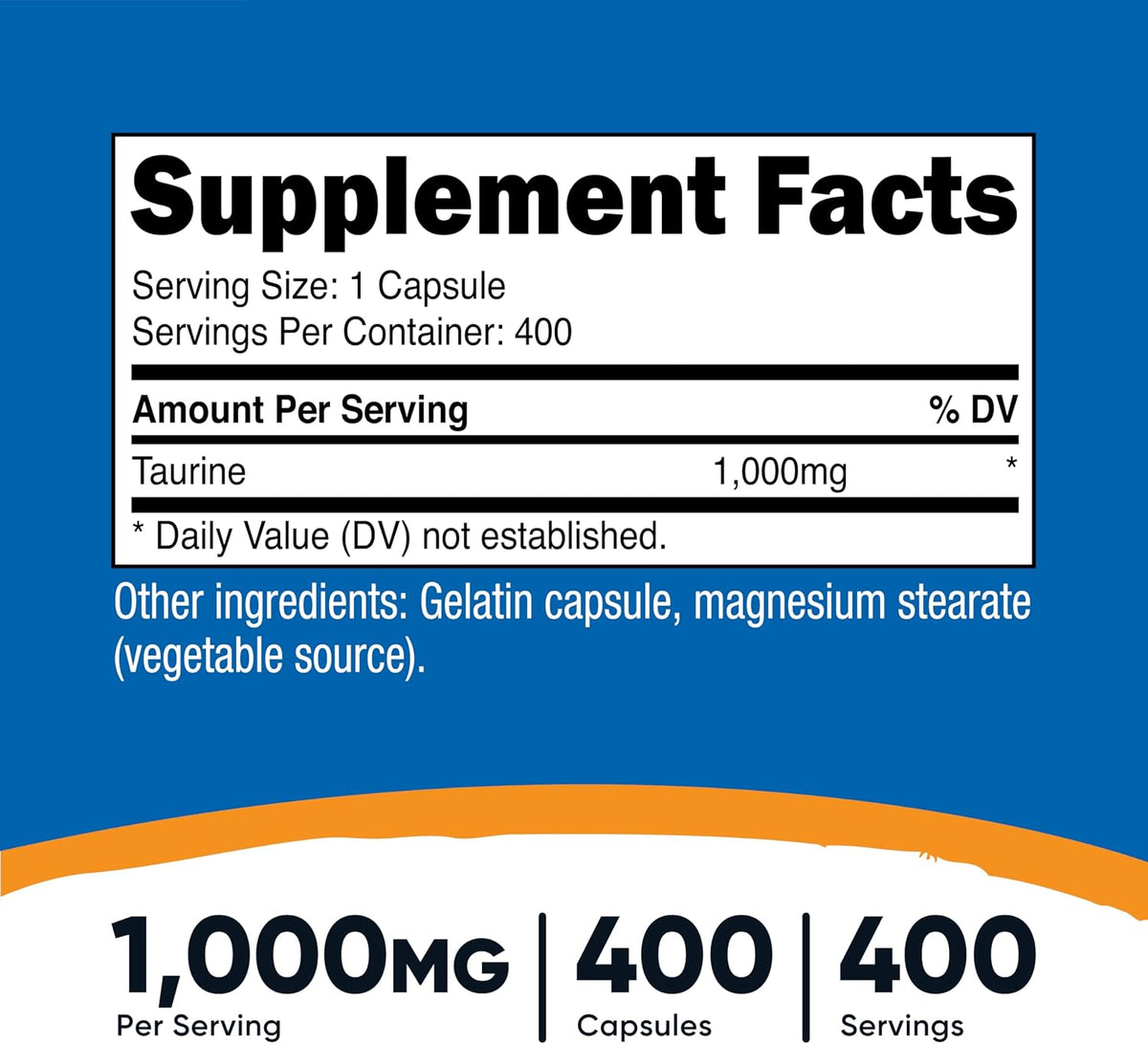 Nutricost Taurina 1000mg, 400 Cápsulas – Formato generoso: 400 cápsulas por bote, suficiente para un tratamiento – Image 2