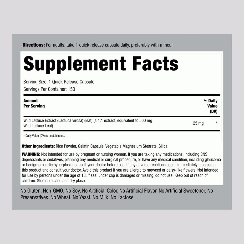 Extracto de Lechuga Silvestre de Piping Rock | 150 Cápsulas | Suplemento Herbal Concentrado