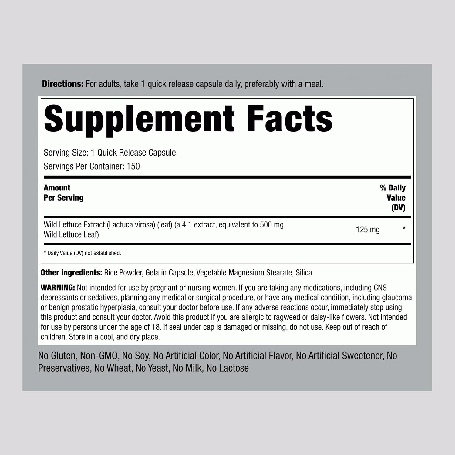 Extracto de Lechuga Silvestre de Piping Rock | 150 Cápsulas | Suplemento Herbal Concentrado