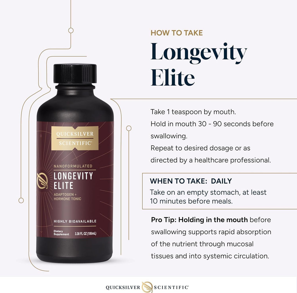 Quicksilver Scientific Longevity Elite — Tónico liposomal de adaptógenos y pregnenolona (100 ml)