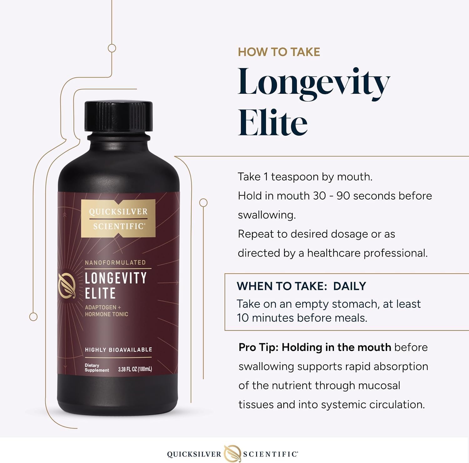 Quicksilver Scientific Longevity Elite — Tónico liposomal de adaptógenos y pregnenolona (100 ml)