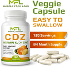 C D Z | Vitamina C 1000 mg, Vitamina D3 125 mcg, Zinc 25 mg | No GMO y Sin Gluten | 120 Cápsulas Vegetarianas