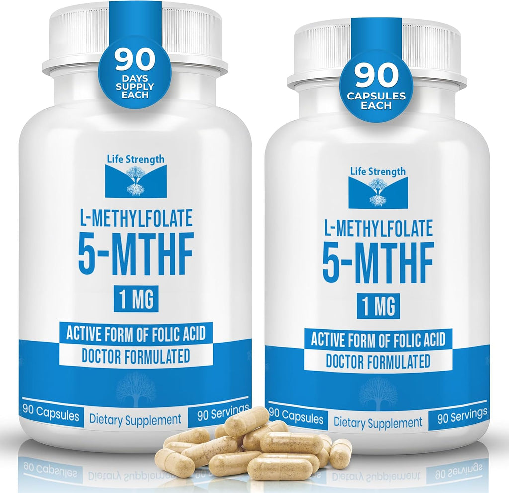 LifeStrength L-Metilfolato 1mg | 180 Cápsulas | Metilfolato Bioactivo 5-MTHF | Vegano, Sin Gluten