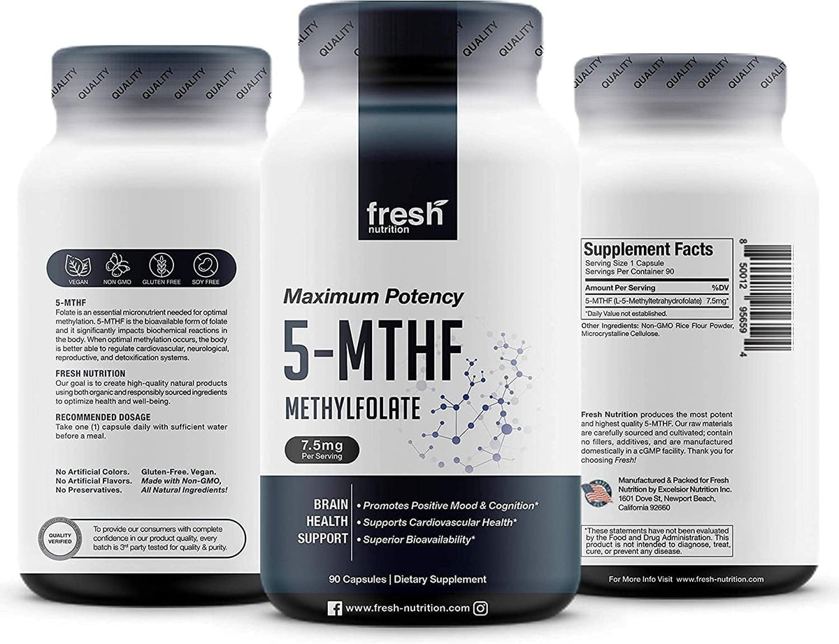 Fresh Nutrition L-Metilfolato 7.5 mg – – Personas con variantes genéticas MTHFR que busquen una forma de folato – Image 9