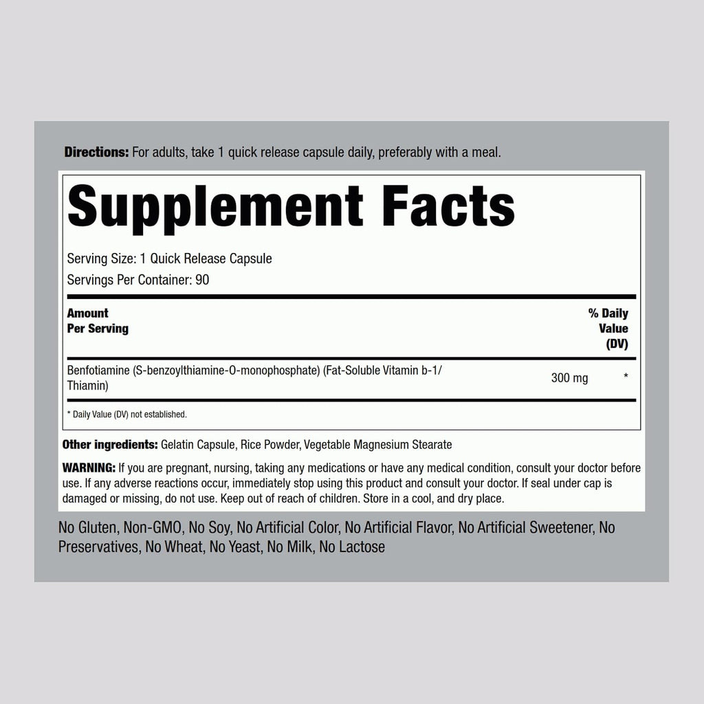 Benfotiamina 300mg - 90 Cápsulas - Piping Rock