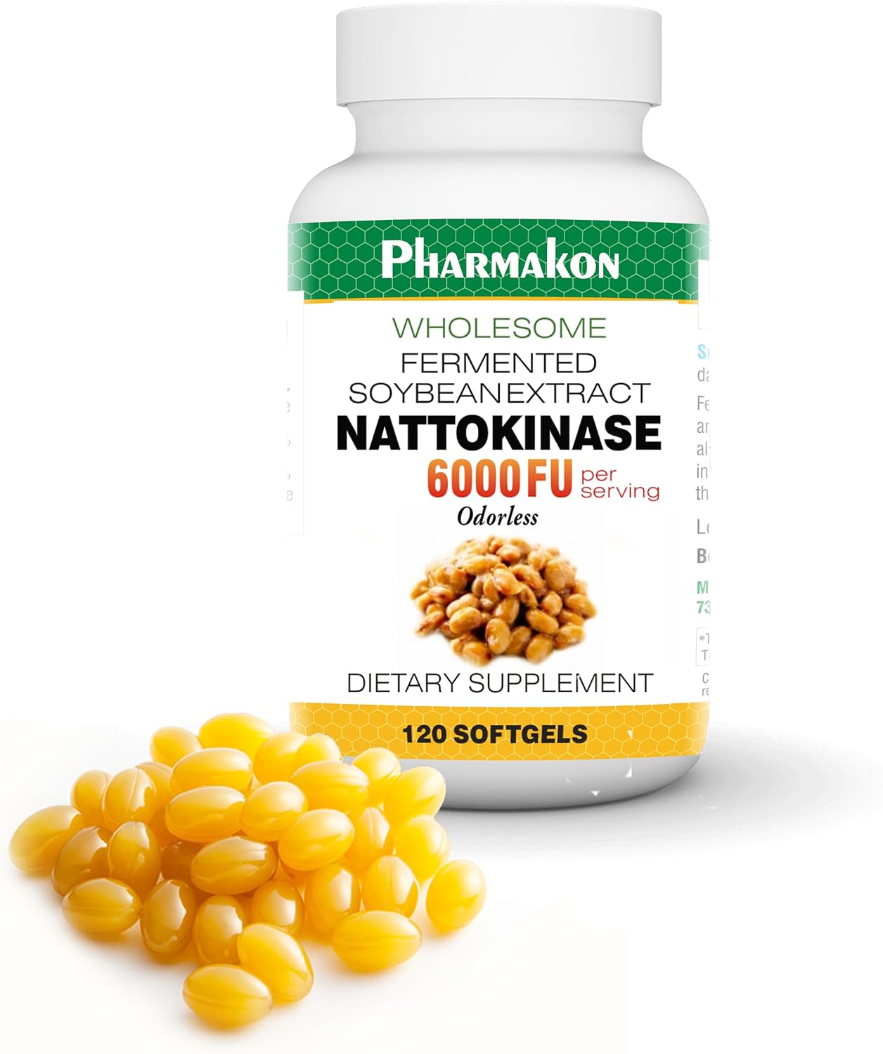 PHARMAKON Nattokinase, Cápsulas Blandas, 6000 FU por Dosis, Extracto Ecológico de Soja Fermentada