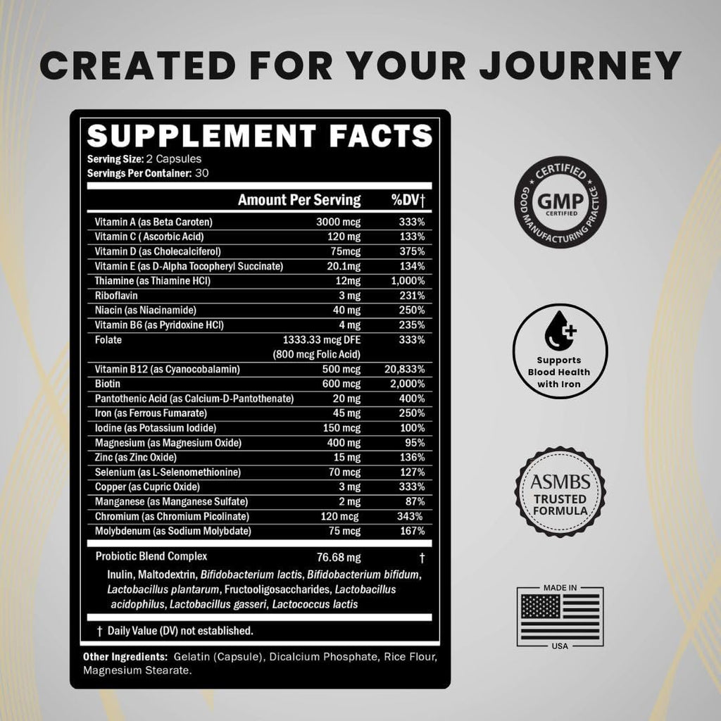 Journey Multivitamínico Bariátrico con Probióticos y Hierro – Cápsulas (60 Unidades)
