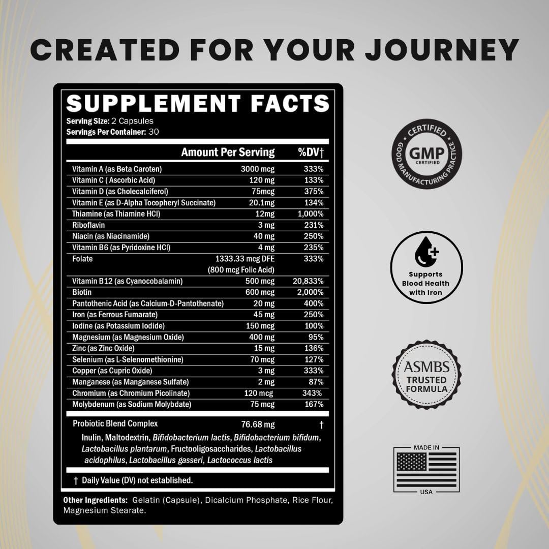 Journey Multivitamínico Bariátrico con Probióticos y Hierro – Cápsulas (60 Unidades)