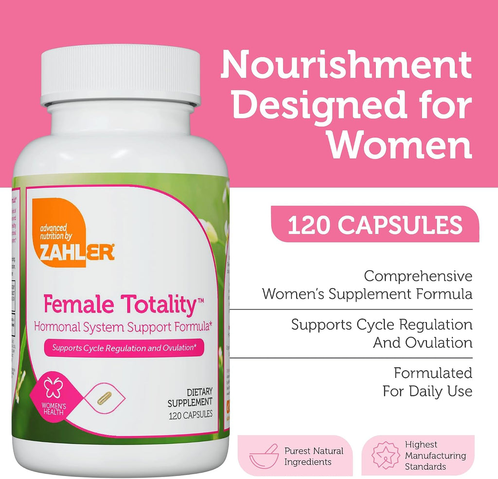 Zahler Female Totality, Suplemento de Fertilidad para Mujeres, Vitaminas Prenatales, Certificado Kosher, 120 Cápsulas