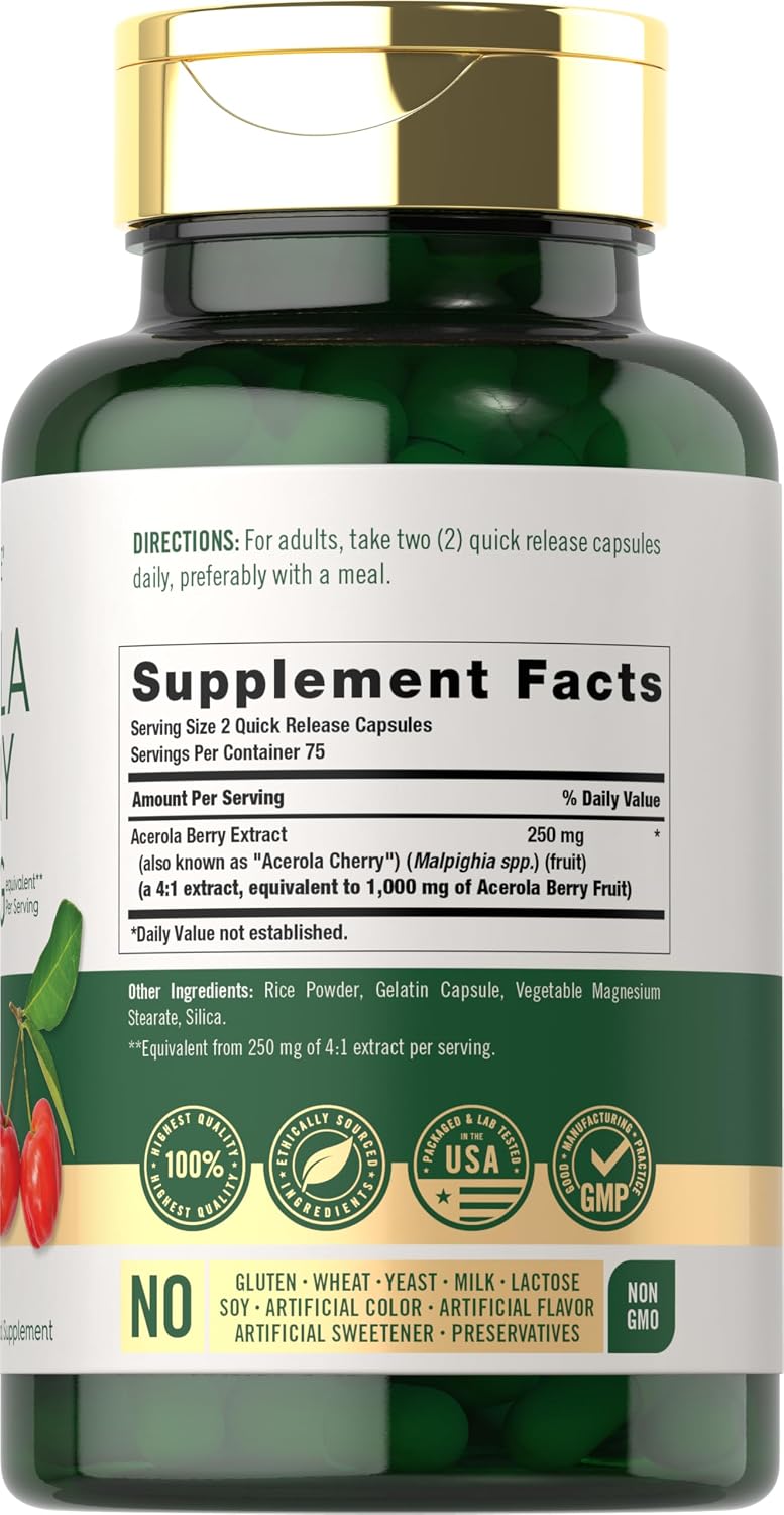 Carlyle Acerola Cherry Cápsulas | 150 Unidades | Extracto No-GMO y Sin Gluten