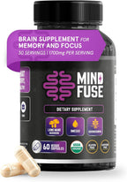 Mind Fuse Nootropic Memory Booster - Cápsulas de Lion's Mane con Omega-3, Ashwagandha y L-Theanine para el Enfoque y la Memoria - Sin Gluten 60 Cápsulas