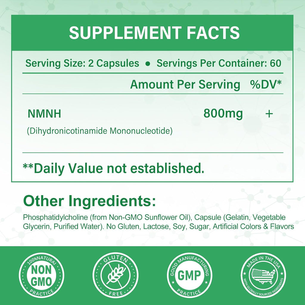 Suplemento NMNH Puro 120 Cápsulas - 800mg de NMNH de Alta Pureza