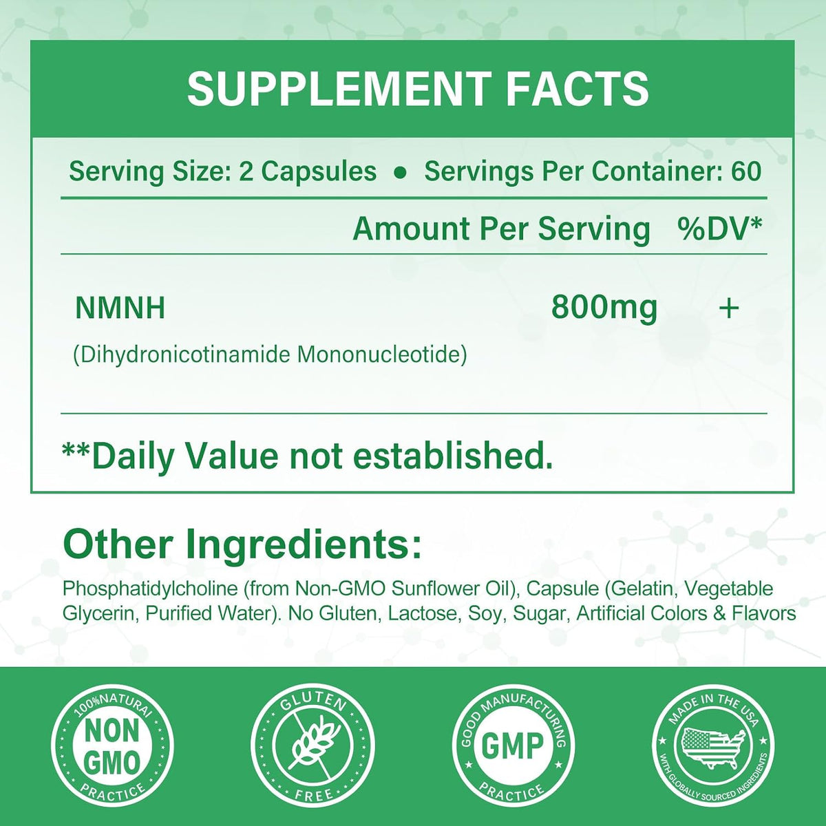 Suplemento NMNH Puro 120 Cápsulas - 800mg de – Función celular saludable: Participa en los procesos de reparación – Image 2