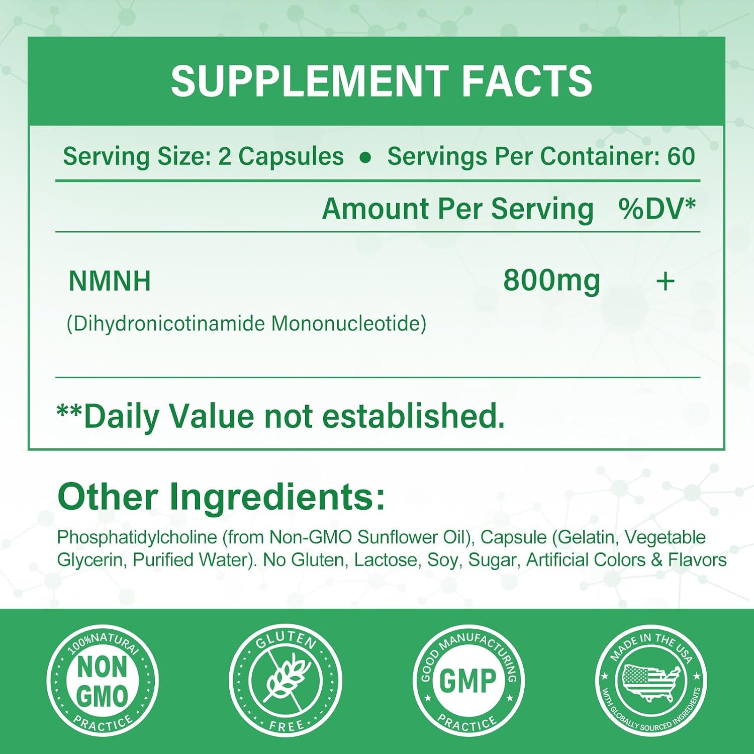 Suplemento NMNH Puro 120 Cápsulas - 800mg de NMNH de Alta Pureza