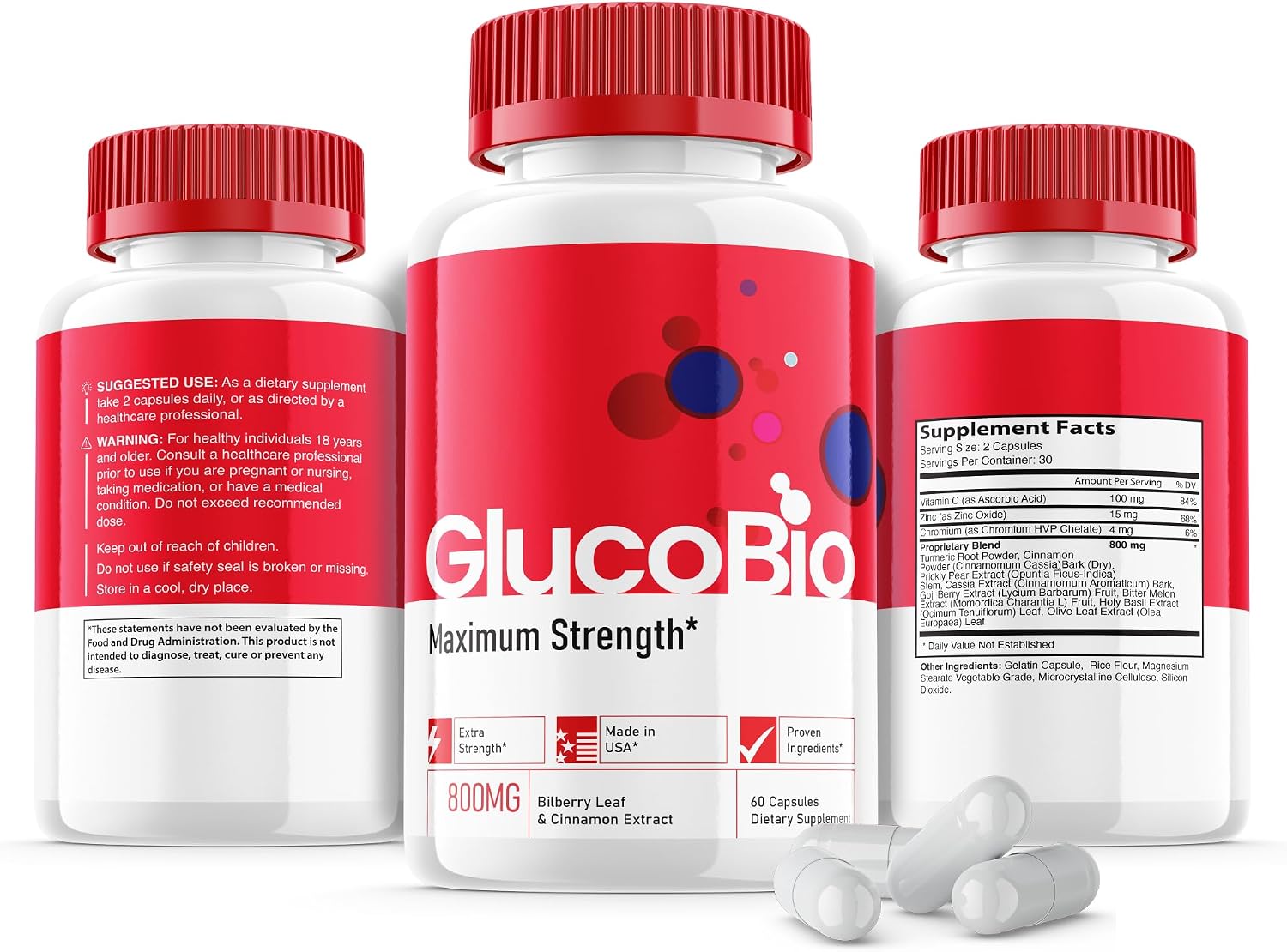 Glucobio Cápsulas (5 Paquetes) - Suplemento Nutricional de Gluco Bio, 300 Cápsulas