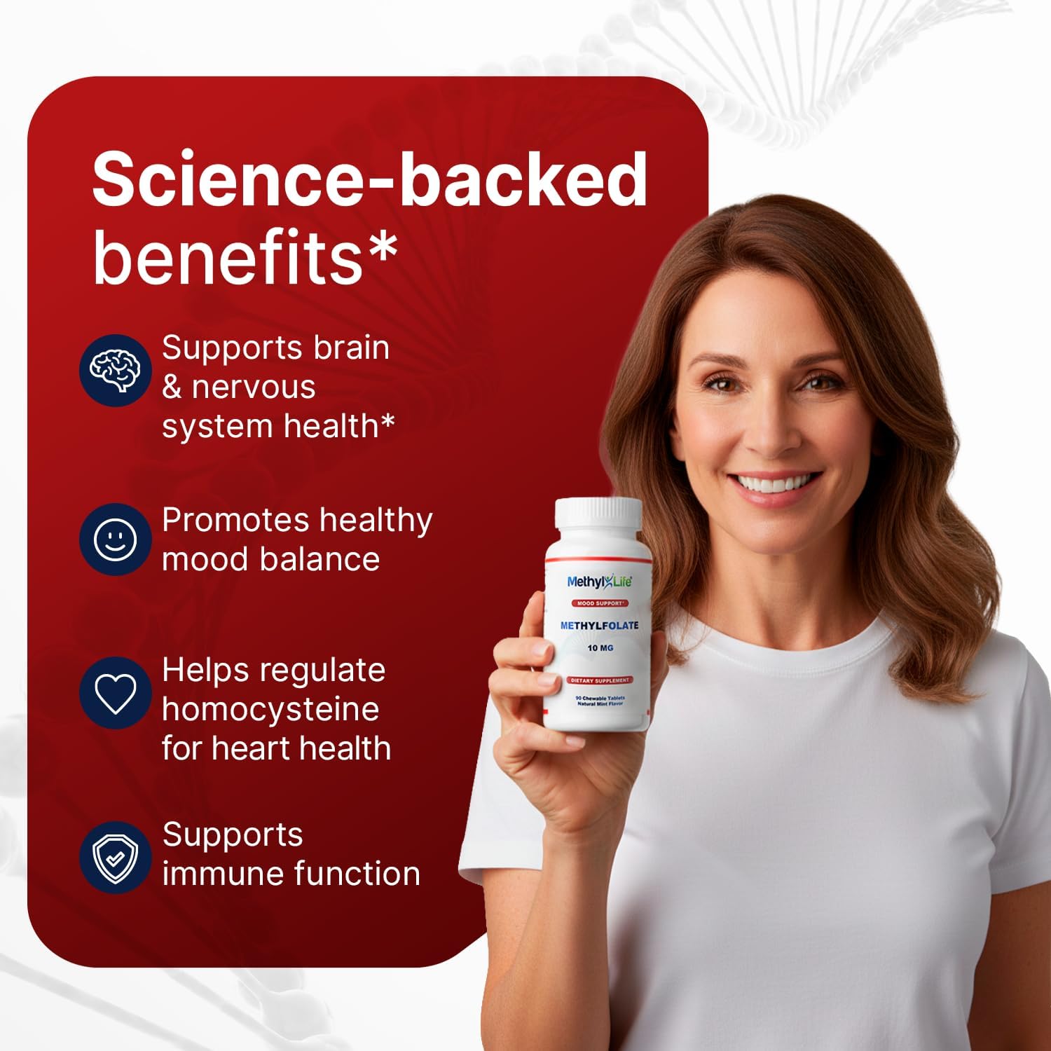 Methyl-Life® L-Metilfolato 10 mg - Comprimidos Masticables de Folato Activo con Cerebrofolate® (L-5-MTHF) | Vegano, Sin OGM, Sin Gluten | 90 Comprimidos