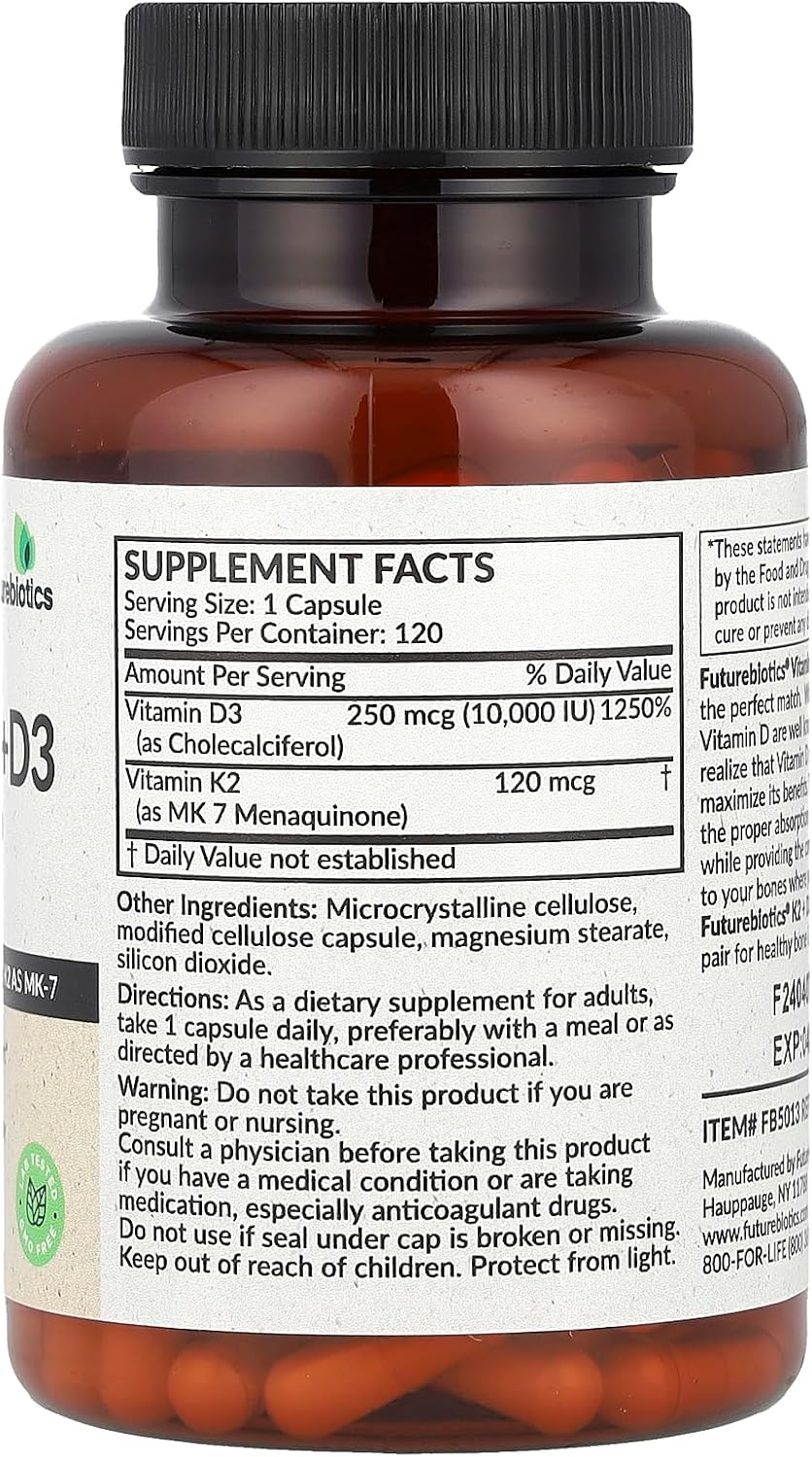 Futurebiotics Vitamin K2 + D3, Extra Strength, 120 Cápsulas