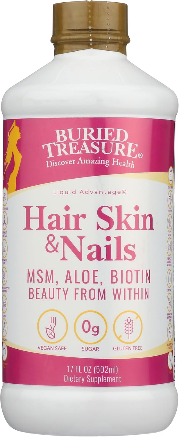 Buried Treasure Hair, Skin and Nails - Complejo Líquido de Biotina, MSM y Aloe Vera - 473 ml (16 oz)