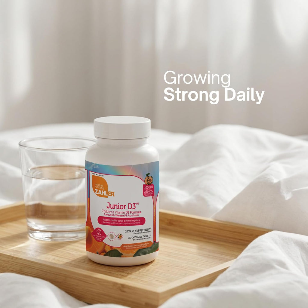 Zahler Junior D3 - 120 Comprimidos Masticables de Vitamina D3 (1000 UI) Sabor Naranja
