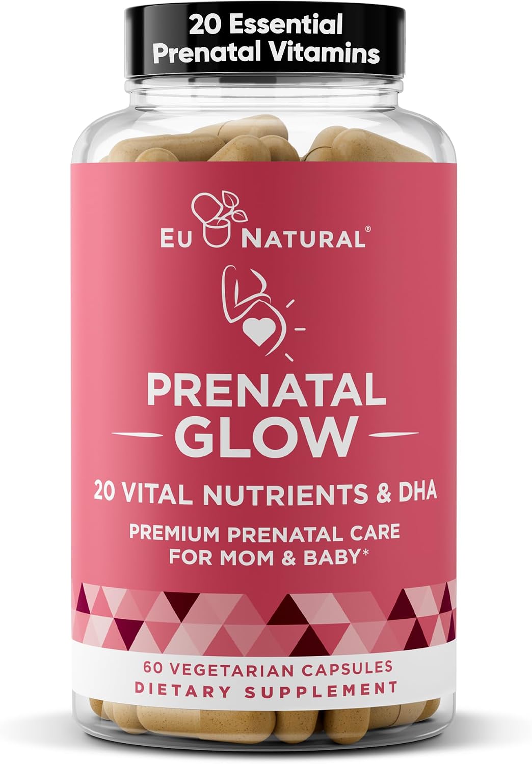 Eu Natural Glow Prenatal Vitamins - 20-en-1 Multivitamínico con Folato y DHA Vegano