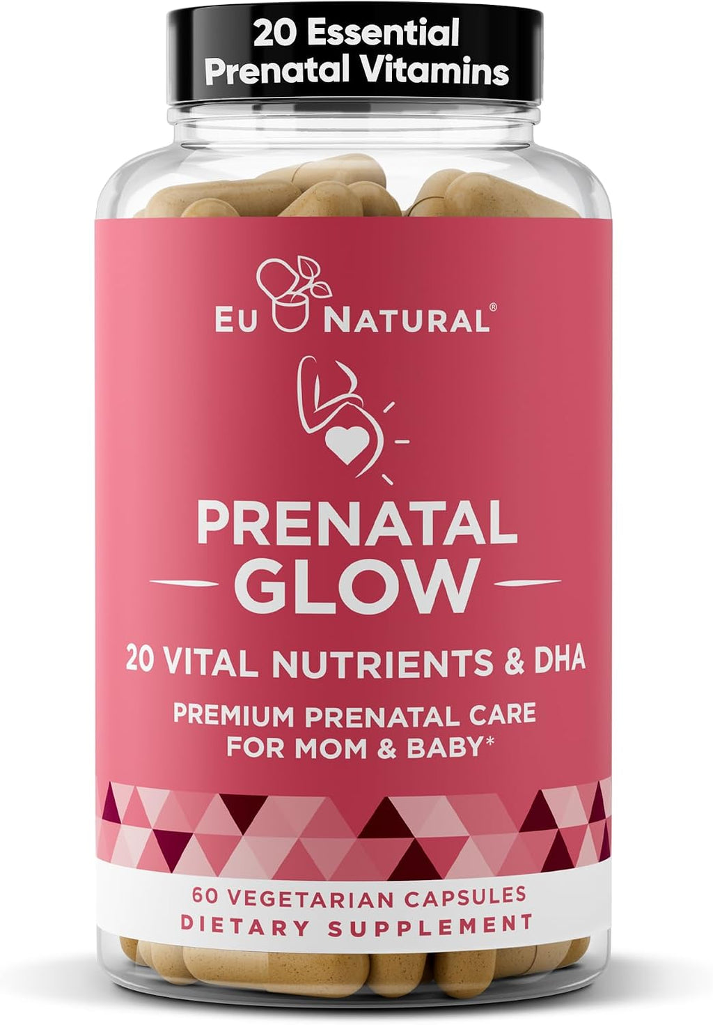 Eu Natural Glow Vitaminas Prenatales para Mujeres - Multivitamínico 20-en-1 con Folato y DHA Vegano - Apoya el Embarazo Saludable y el Desarrollo Fetal - 120 Cápsulas Vegetarianas