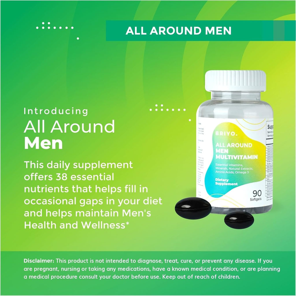 Briyo All Around Men - Multivitamínico para Hombres con 38 Vitaminas, Minerales, Omega 3 y Extractos Vegetales