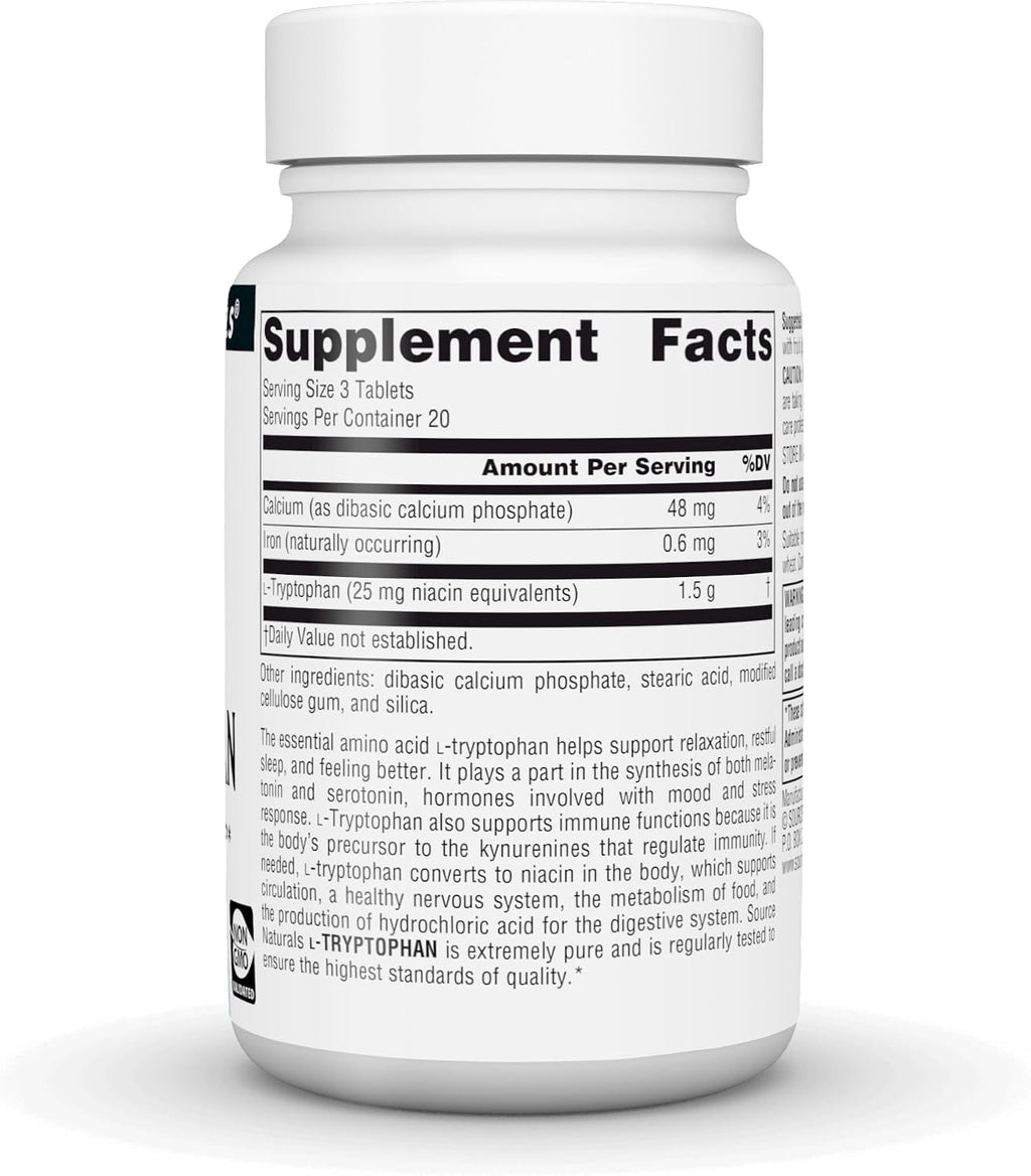 Source Naturals L-Tryptophan, 500 mg – 60 Tablets