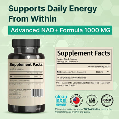 VINATURA Suplemento de NAD 1000 mg - NAD+ Puro para el Apoyo Celular – Image 2