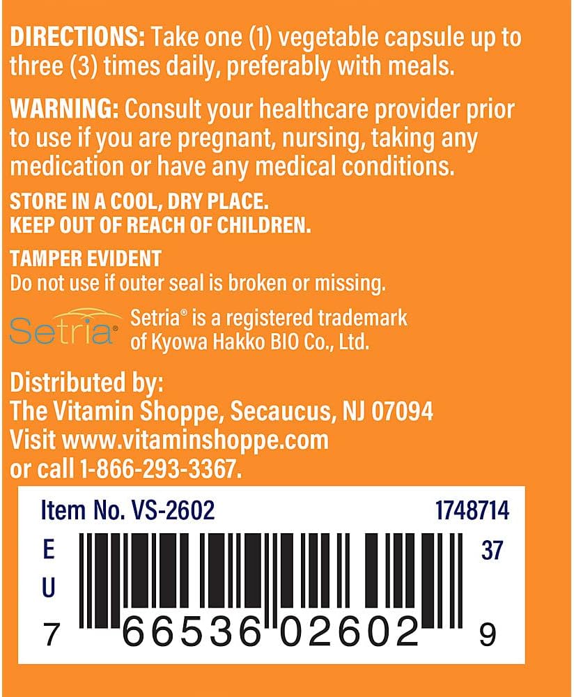 The Vitamin Shoppe Reduced Glutathione 500 mg, 60 Cápsulas