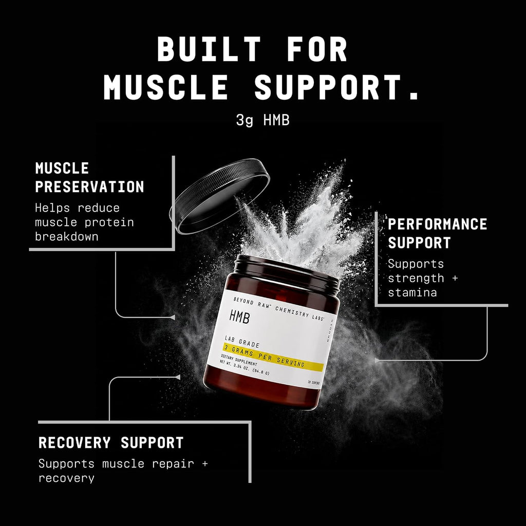 BEYOND RAW Chemistry Labs HMB Powder - Polvo de HMB para Rendimiento y Recuperación, 30 Servicios