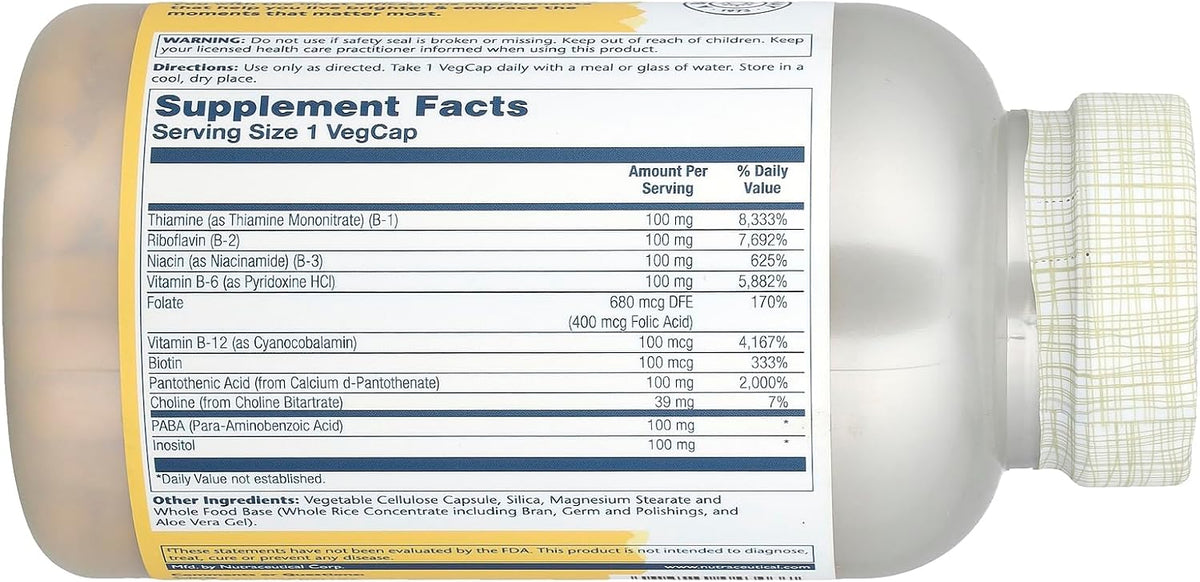 Solaray Complejo B 100 mg, 250 cápsulas – Sistema nervioso: Las vitaminas B1, B2, B6, B12 y biotina contribuyen al – Image 2