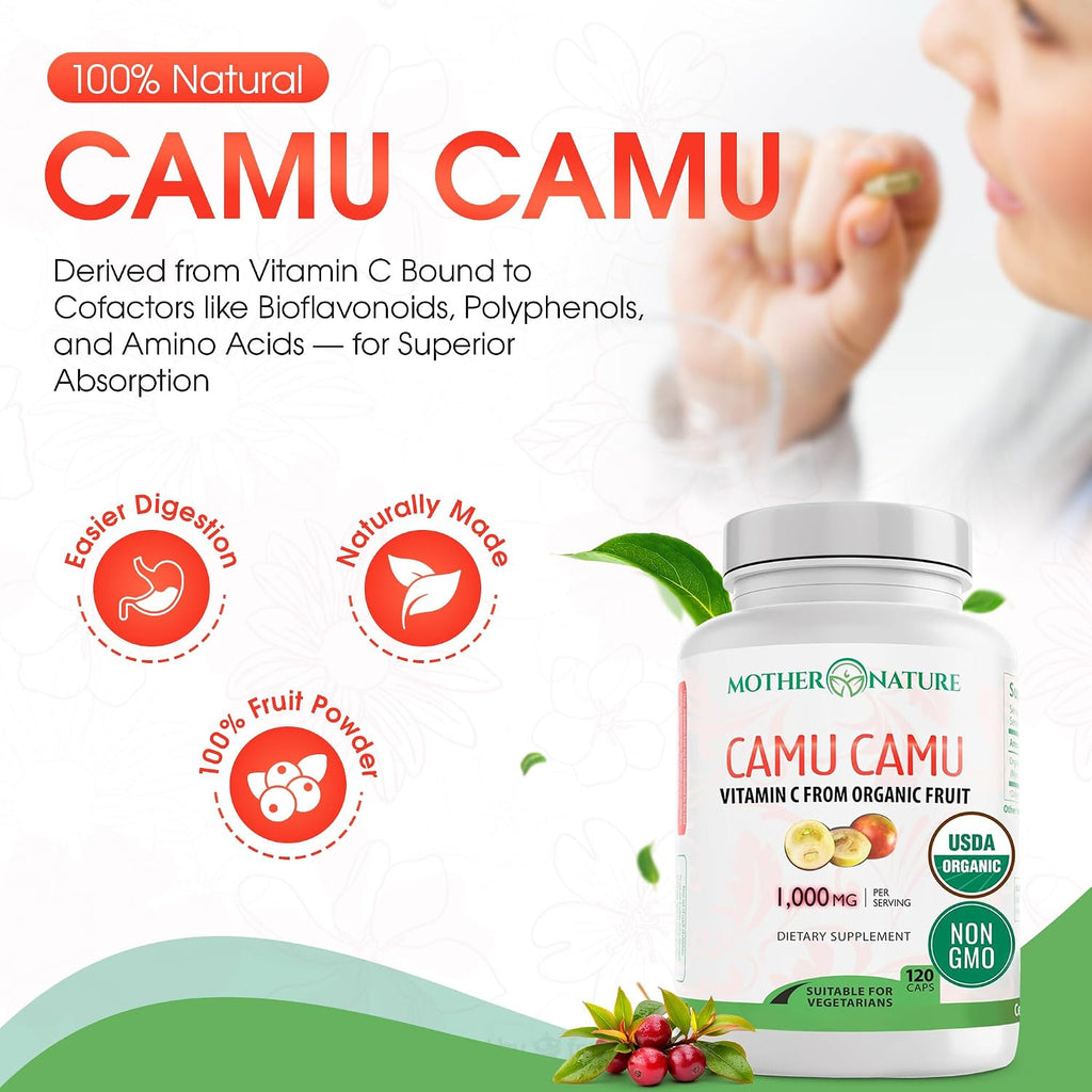 Vitamina C Orgánica de Camu Camu - 1000mg por Ración - 120 Cápsulas
