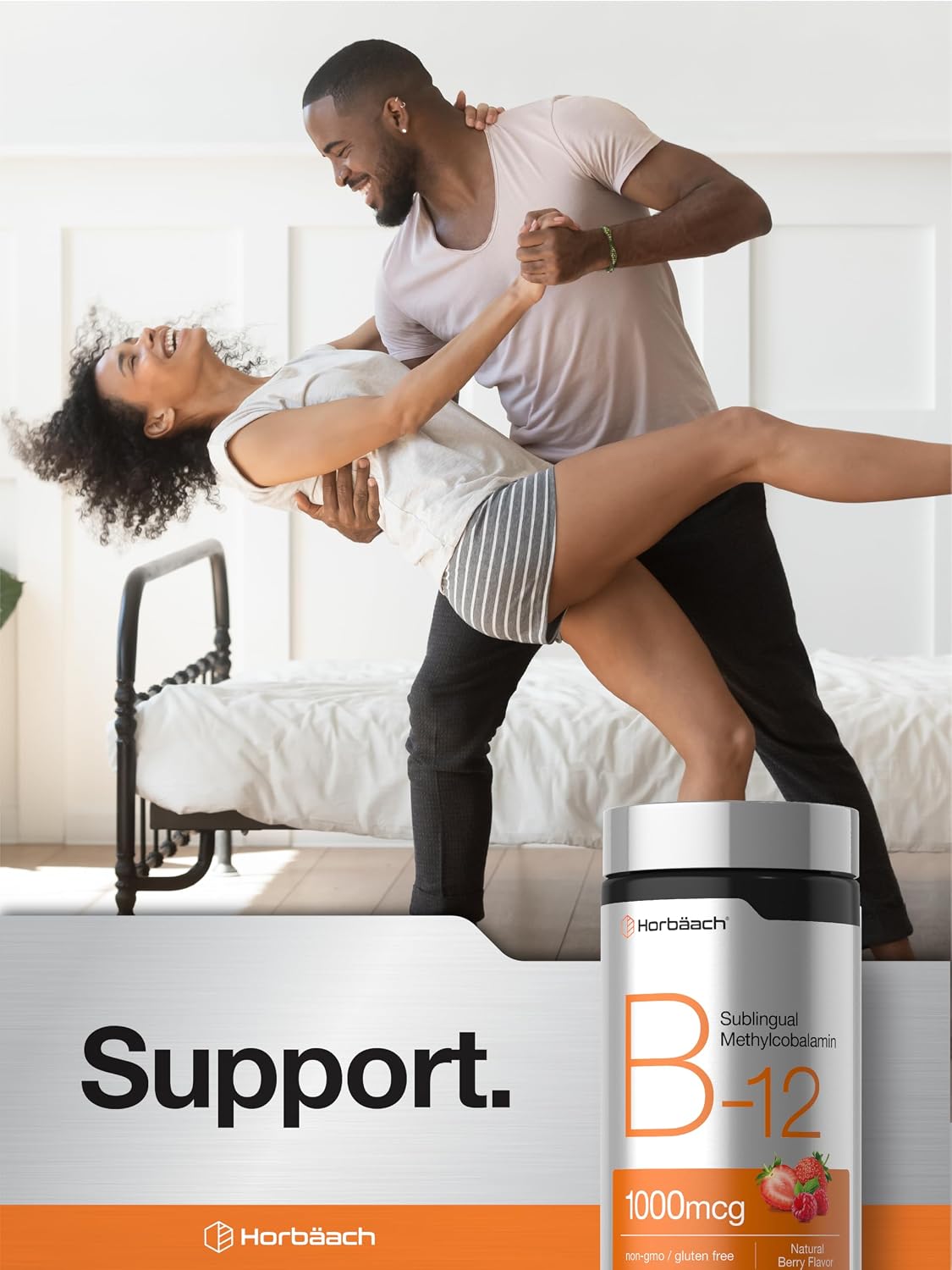 Horbaach Vitamina B12 1000 mcg Sublingual - 400 Comprimidos de Rápida Disolución - Metilcobalamina, Sabor a Bayas, Vegano, Sin Gluten