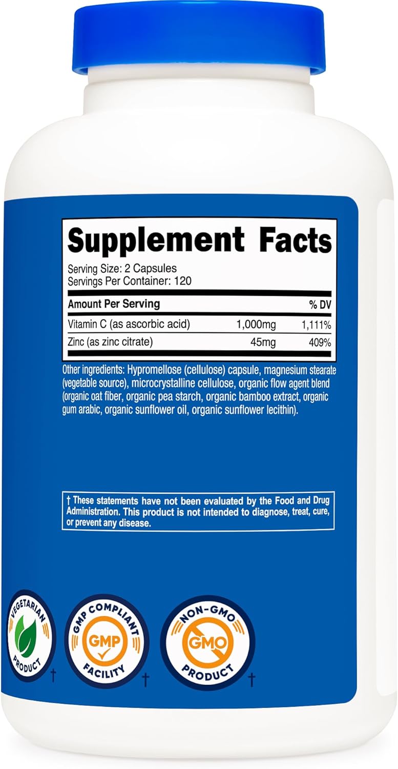 Nutricost Vitamina C con Zinc, 240 Cápsulas (Paquete de 3)