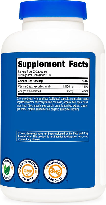 Nutricost Vitamina C con Zinc - 1000mg, – El zinc contribuye al funcionamiento normal del sistema inmunitario. – Image 5