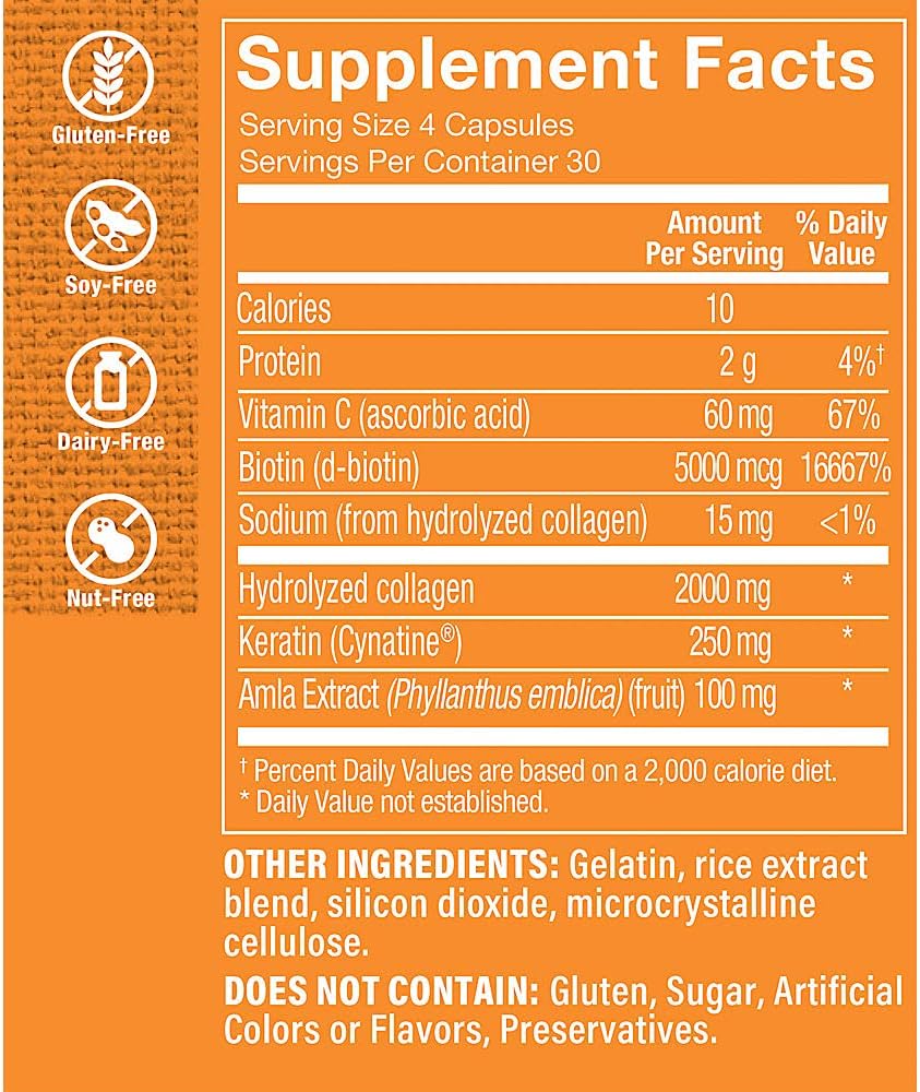 The Vitamin Shoppe Hair Keratin with Biotin and Collagen, 120 Capsules