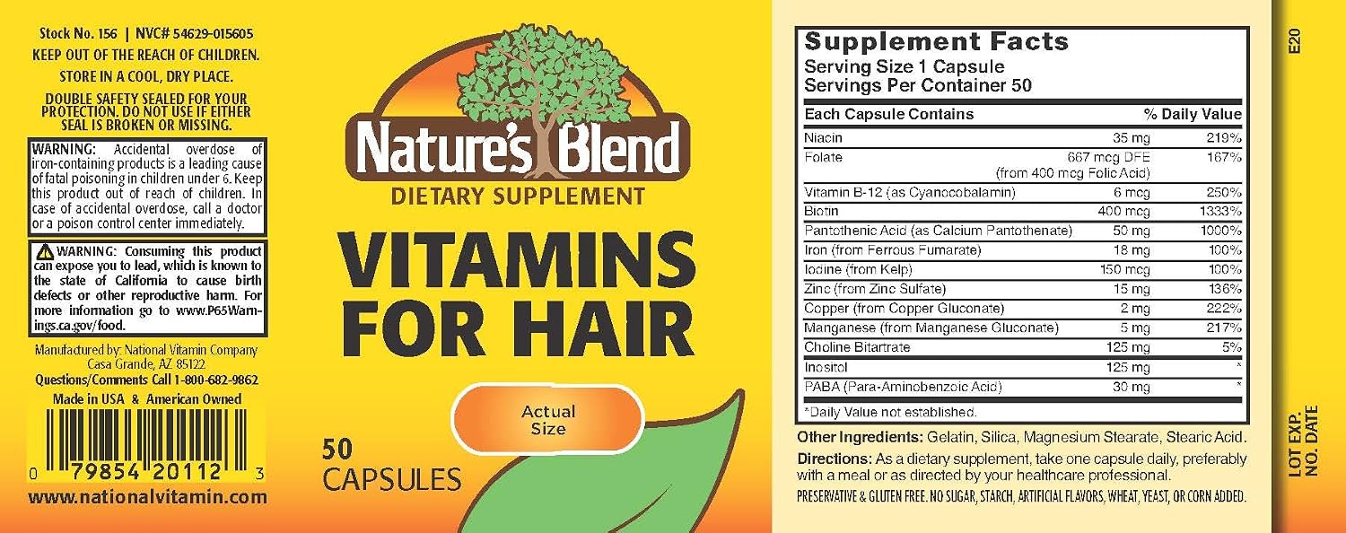 Nature's Blend Vitaminas para el Cabello - 50 Cápsulas