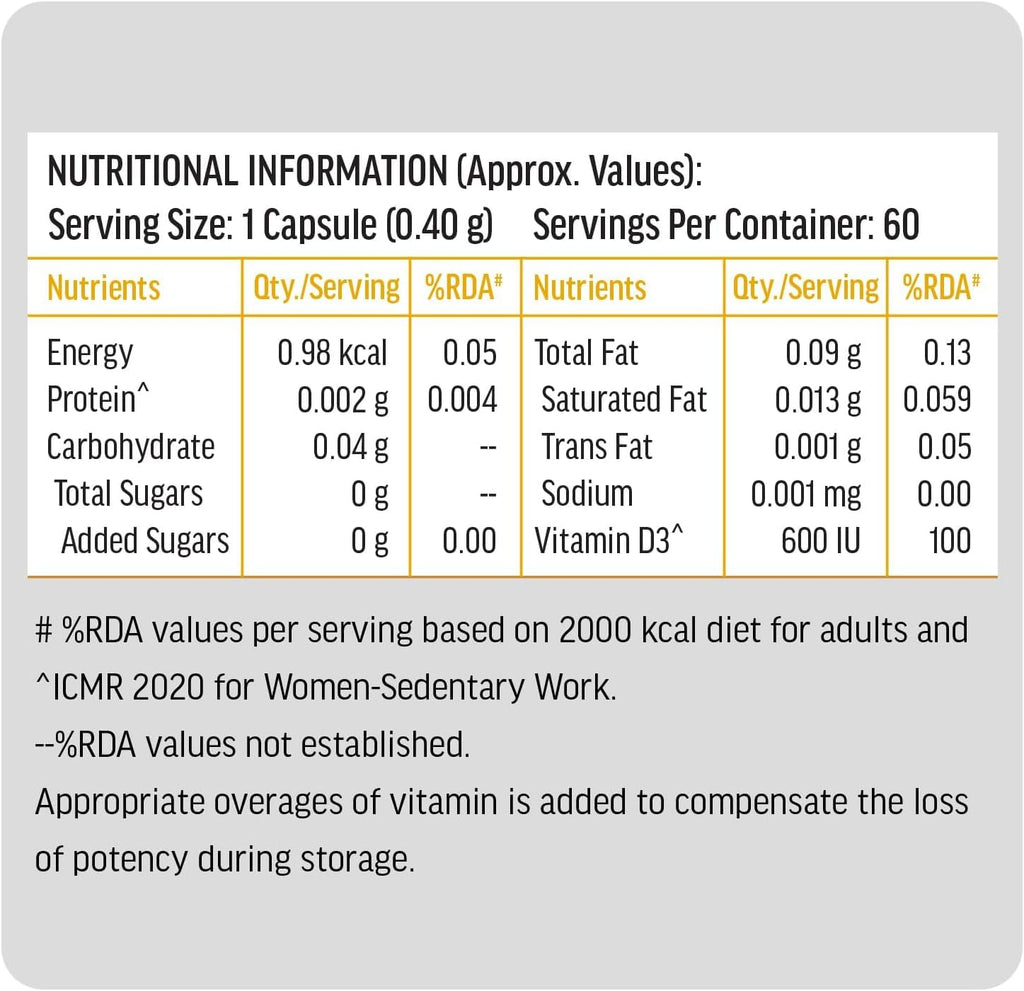 Vitamina D3 (600 IU) - 60 Cápsulas con Aceite de Girasol