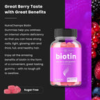NutraChamps Gominolas de Biotina sin Azúcar 10000mcg - Alta Potencia - Cabello, Piel y Uñas Saludables - Vegano, No-GMO - Sabor Frambuesa