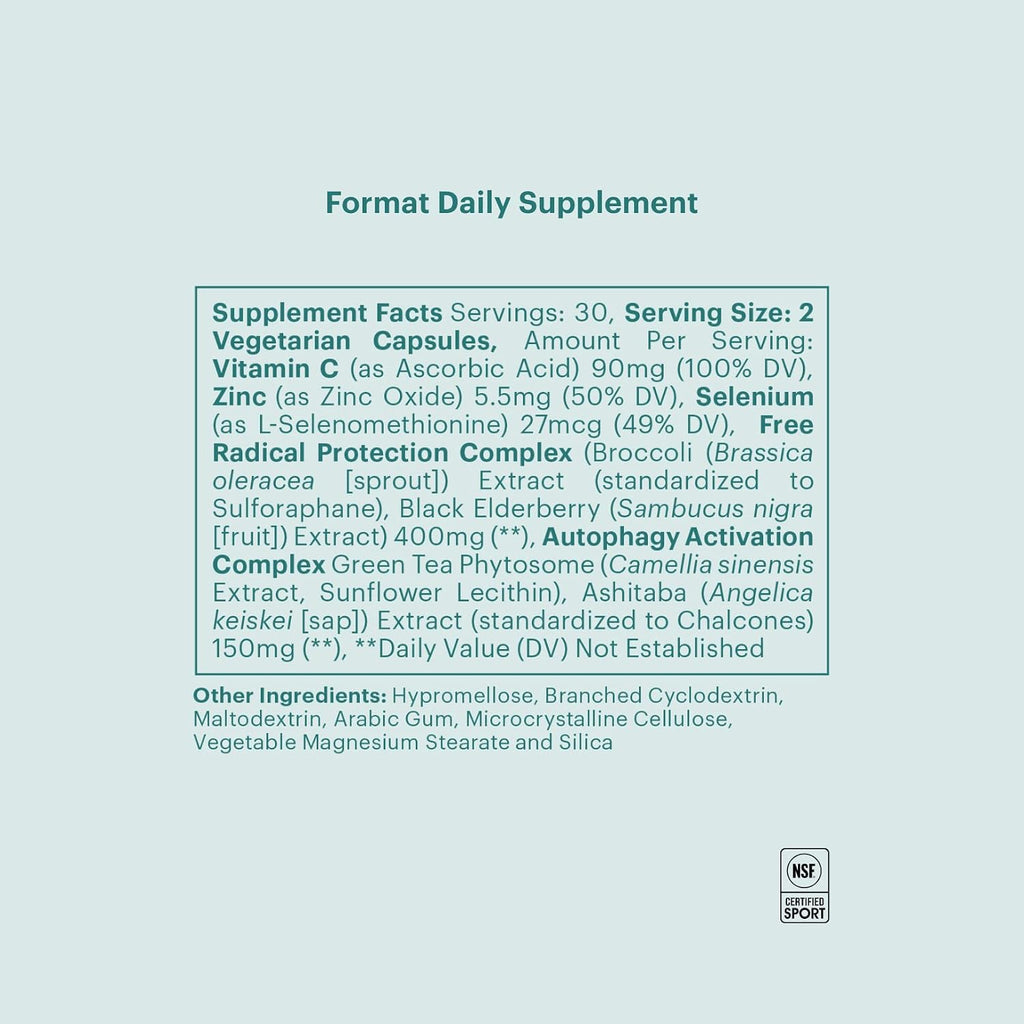 ELYSIUM Format Complejo de Apoyo Inmunitario - con Vitamina C, Zinc, Selenio y Complejo Senolítico Intermitente - 60 Cápsulas