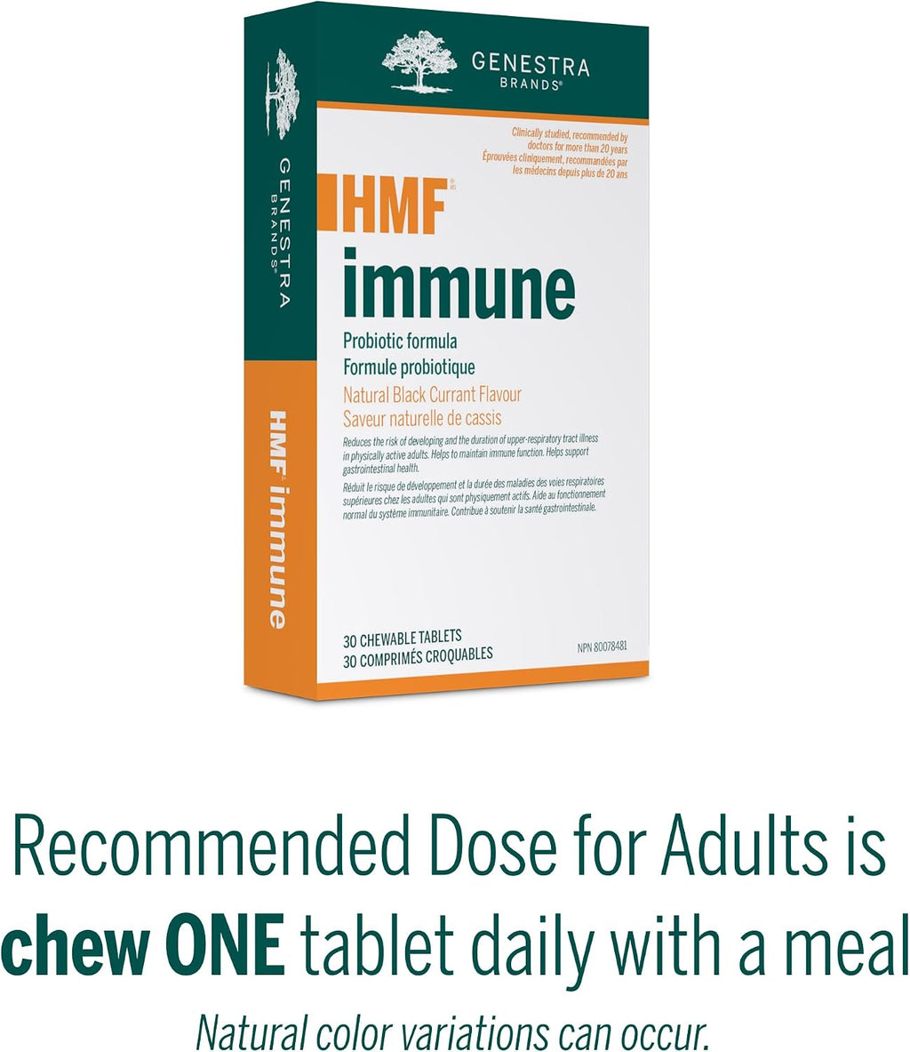 Genestra Brands HMF Immune - Probiótico - 30 Comprimidos Masticables - Sabor Natural a Grosella Negra