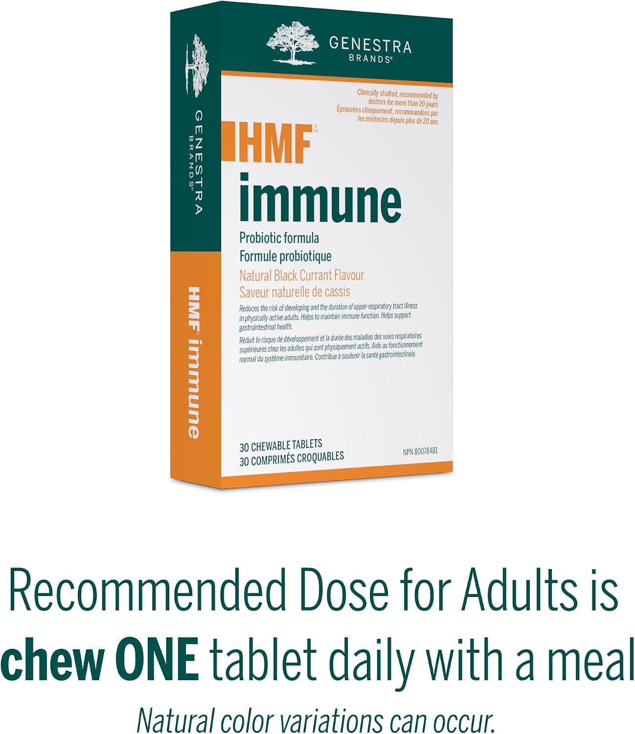 Genestra Brands HMF Immune - Probiótico - 30 Comprimidos Masticables - Sabor Natural a Grosella Negra