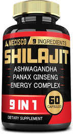 Shilajit con Ashwagandha, Ginseng, L-Arginina y más - 60 Cápsulas - Mecisco