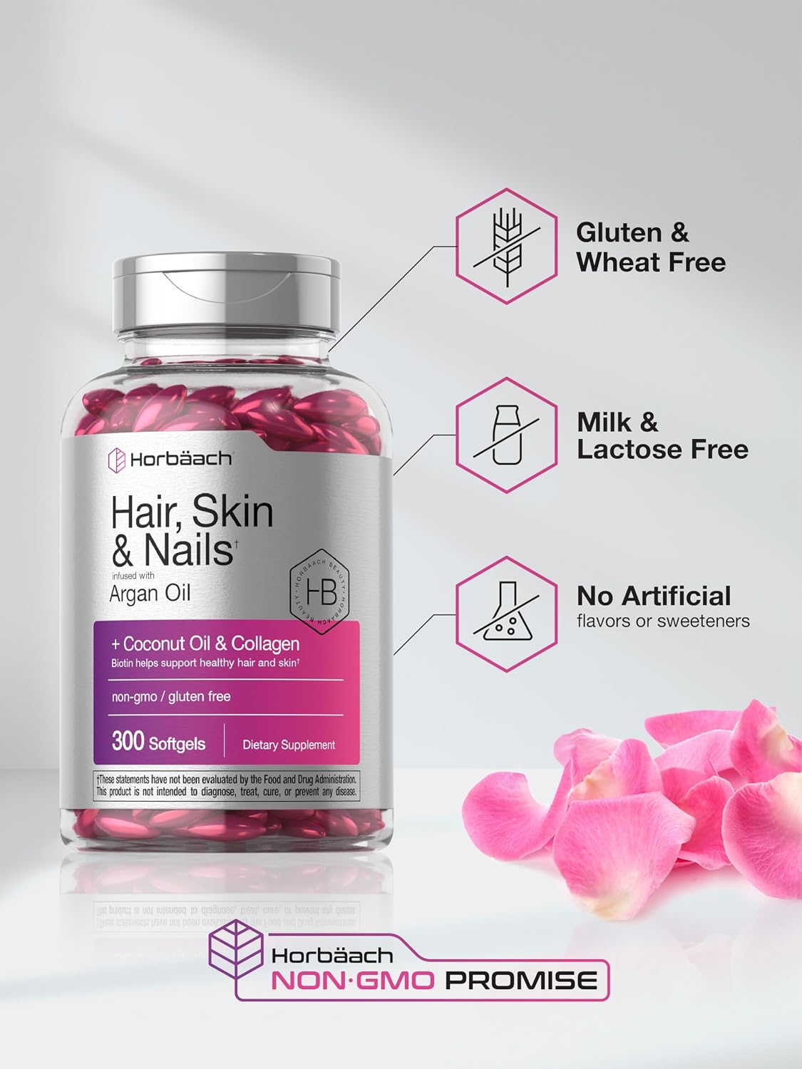 Horbäach Vitaminas para Cabello, Piel y Uñas - 300 Cápsulas Blandas con Biotina y Colágeno