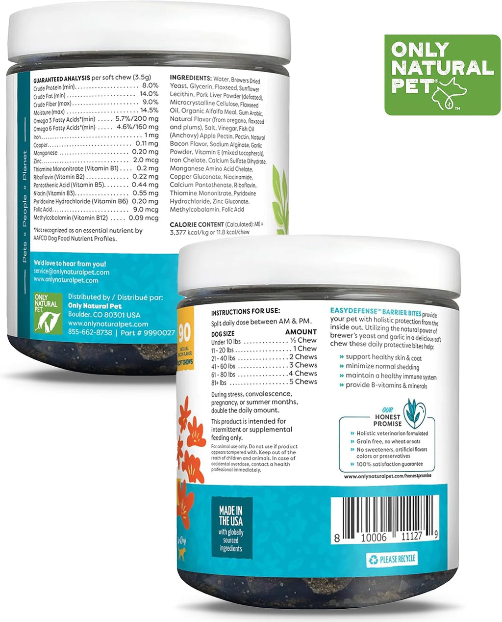 Only Natural Pet EasyDefense Barrier Bites Mordiscos Blandos para Perros - 90 unidades