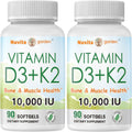 Vitamina D3 10000 UI + K2 (MK-7) 200 mcg - 2 Pack de 90 Cápsulas Blandas