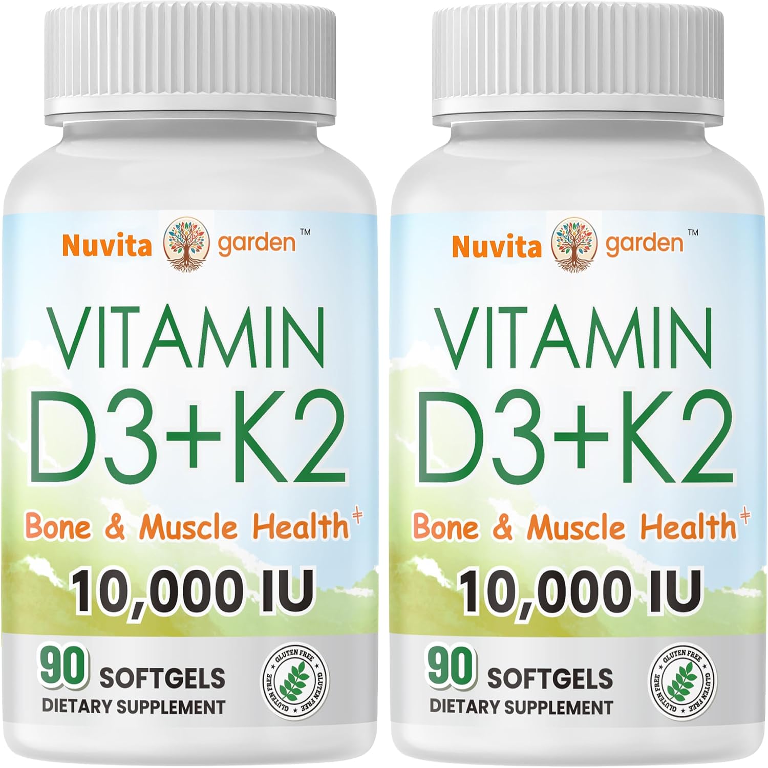 Vitamina D3 10000 UI + K2 (MK-7) 200 mcg - 2 Pack de 90 Cápsulas Blandas