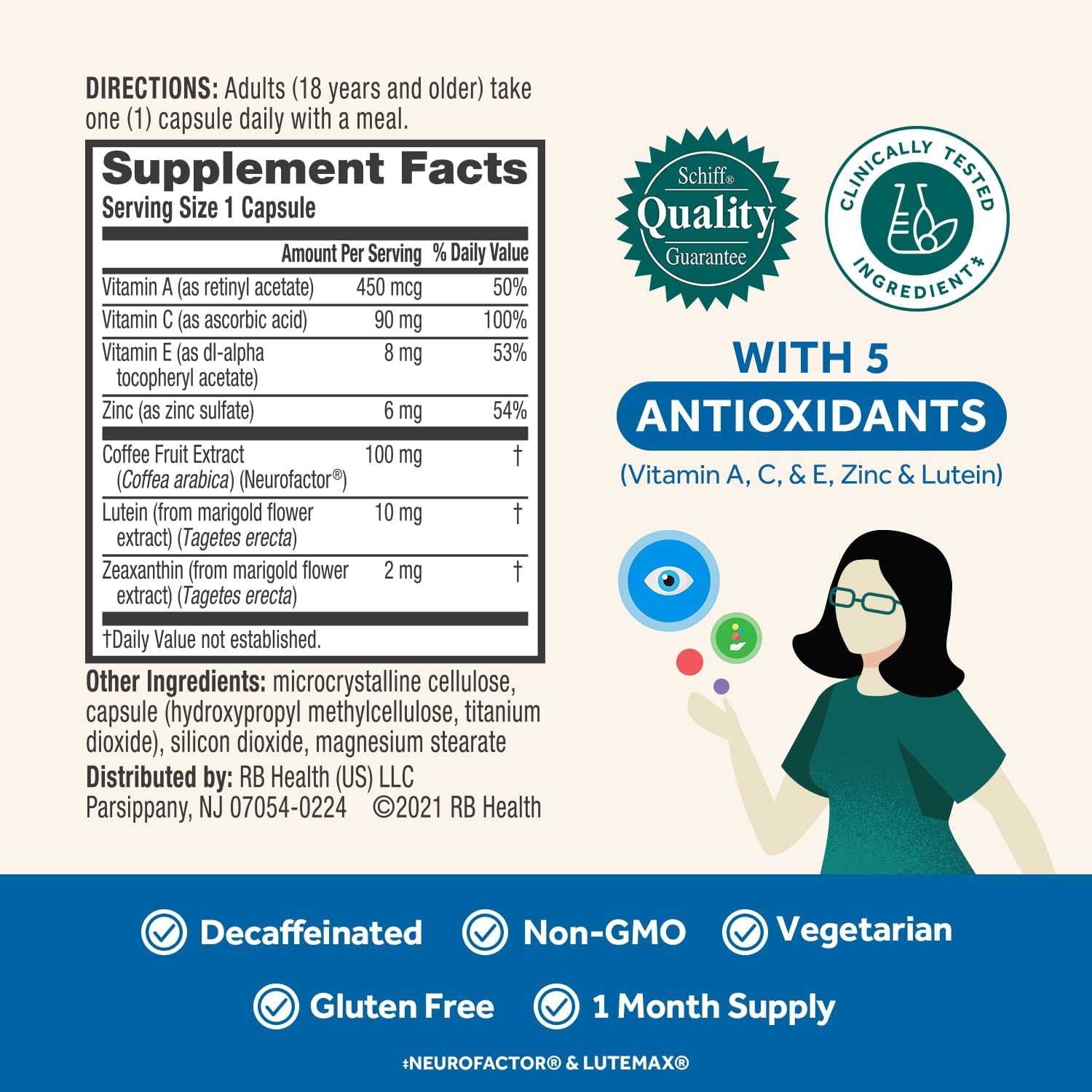 NEURIVA Brain + Eye Complemento para Cerebro y Ojos con Luteína, Zeaxantina, Vitaminas A, C, E y Zinc, 30 Cápsulas (2 Unidades)