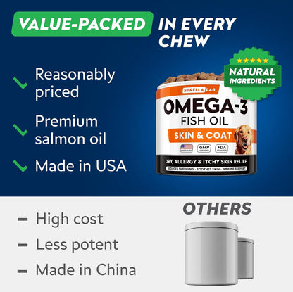 STRELLALAB Omega 3 for Dogs - 180 Golosinas de Aceite de Salmón - Alivio de Alergias y Picazón - Suplemento para Piel y – Image 10