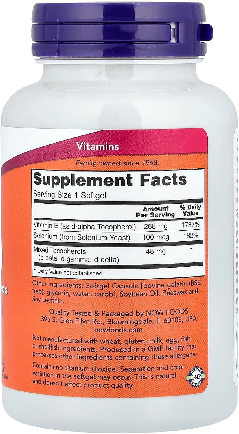 Now Foods, Vitamin E 400 IU with Mixed Tocopherols & Selenium, 100 Softgels